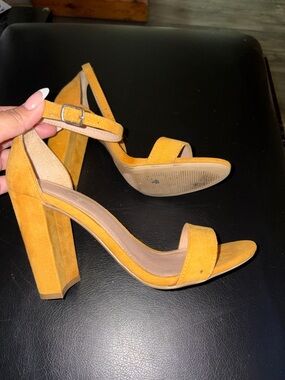 Mustard Yellow Suede Block Heel Sandals - Women's